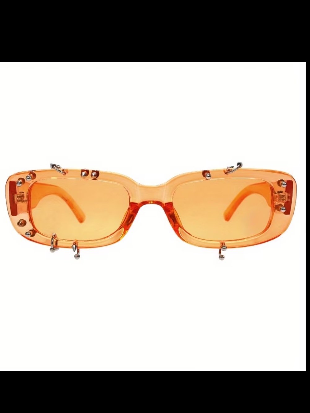 Dolls Kill Orange Rectangular Screw-Embellished Sunglasses